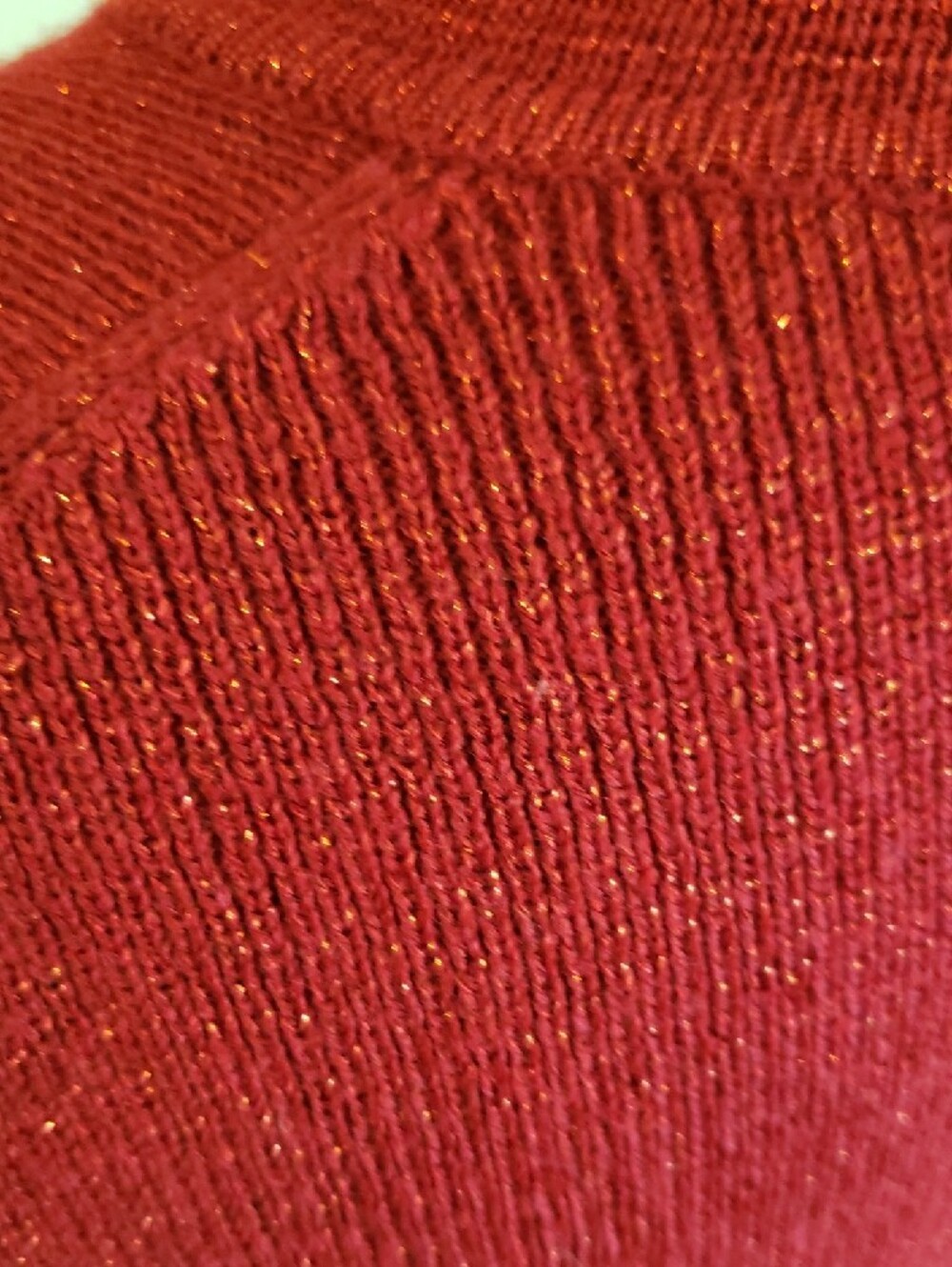 Red Knit Sweater with Black Bead Embellishments Sparkle Glimmer Fabric - Picture 4 of 6